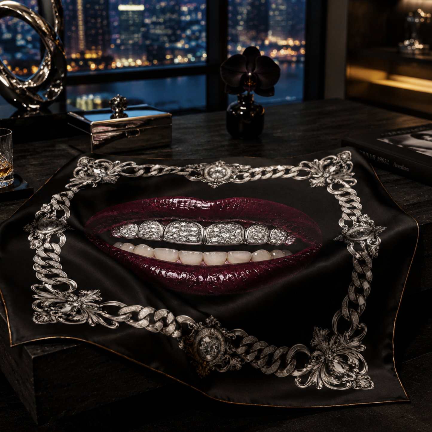 The Heir faux silk carré scarf – lifestyle styling