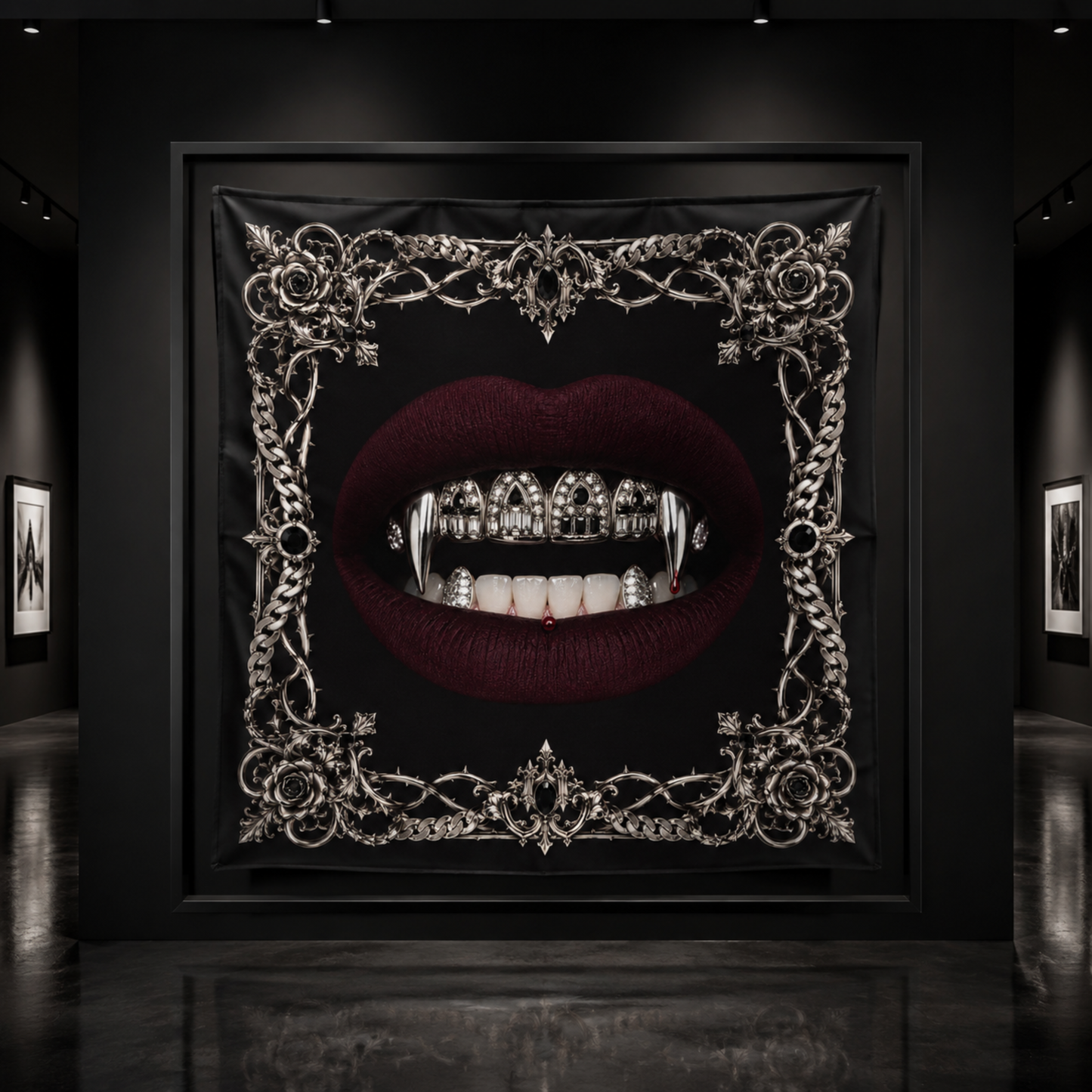 The Vampire faux silk carré scarf – gallery display