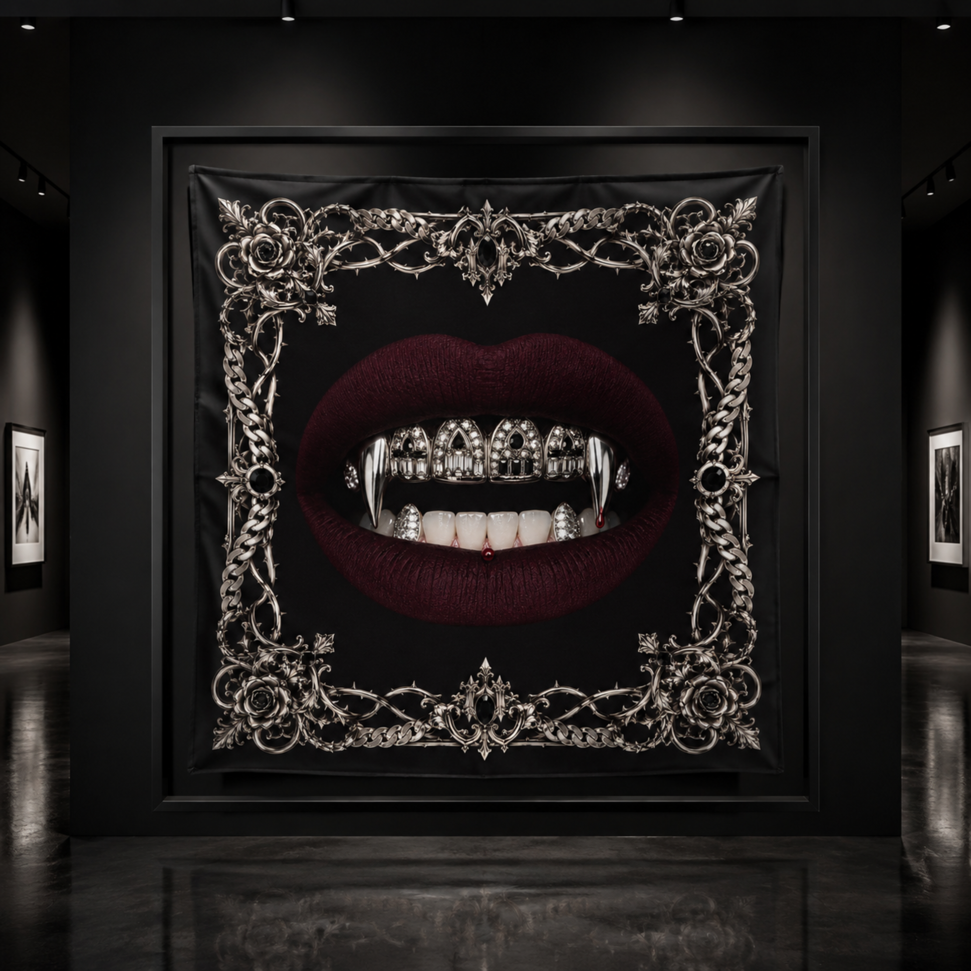 The Vampire faux silk carré scarf – gallery display