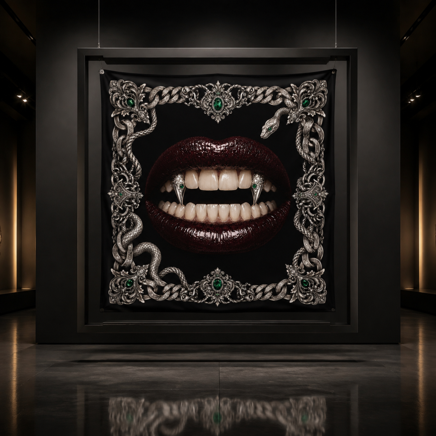 The Serpent faux silk carré scarf – gallery display
