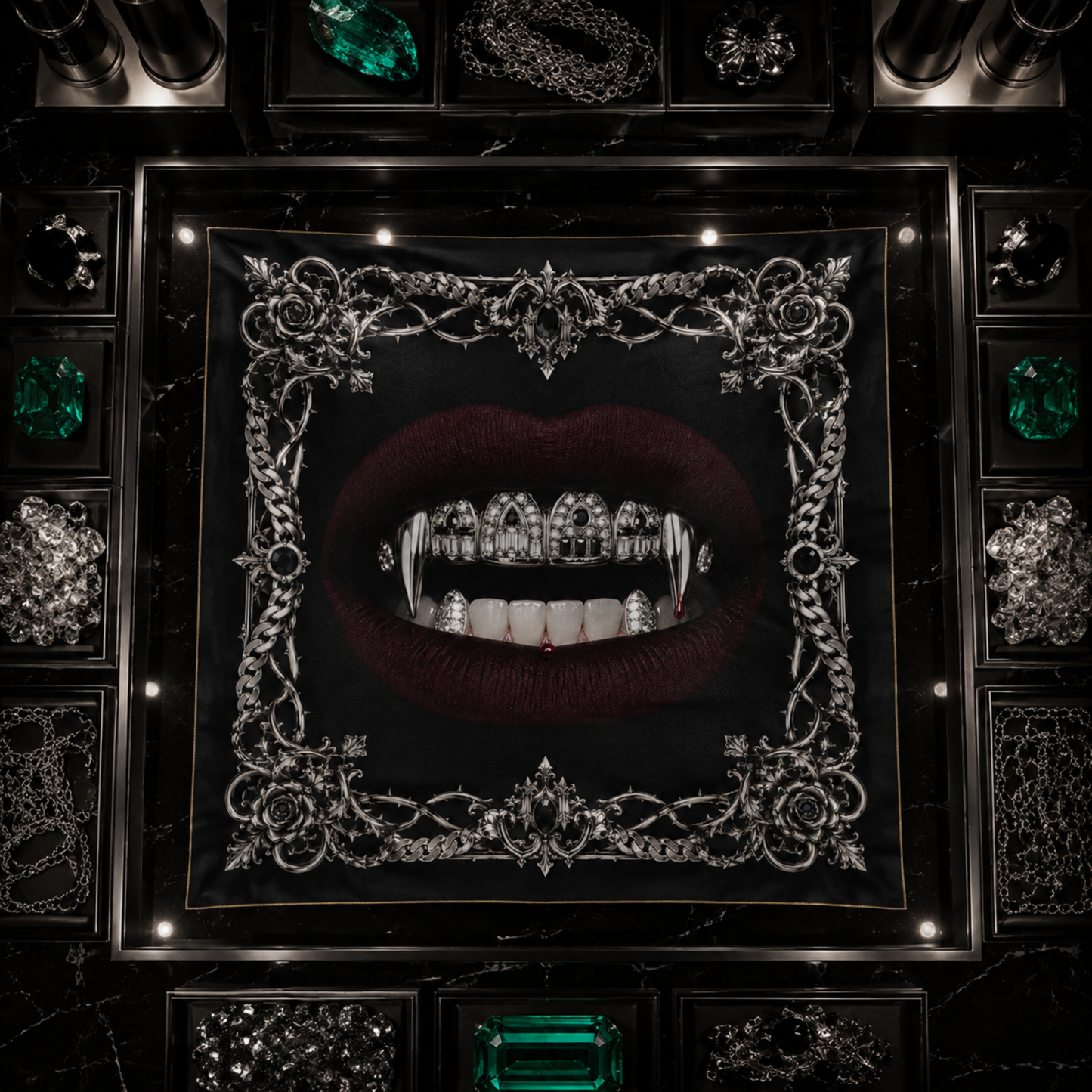The Vampire faux silk carré scarf – detail