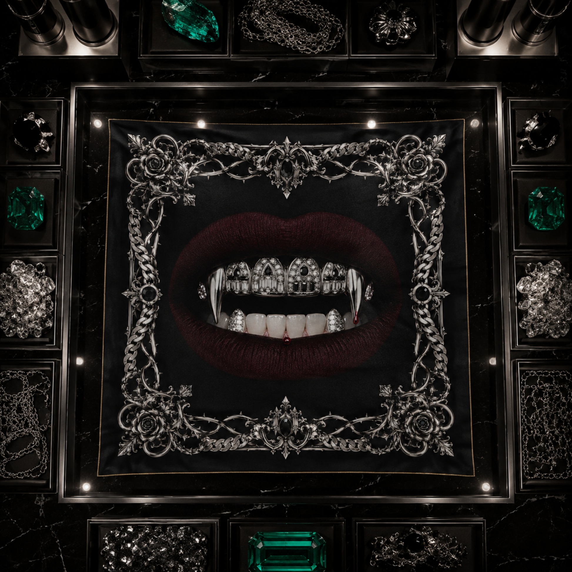 The Vampire faux silk carré scarf – detail