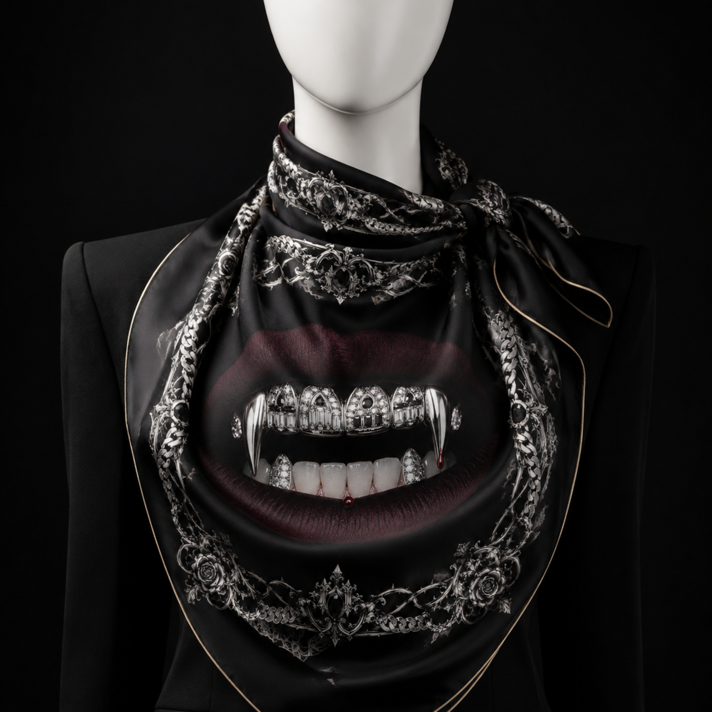 The Vampire faux silk carré scarf – neck styling