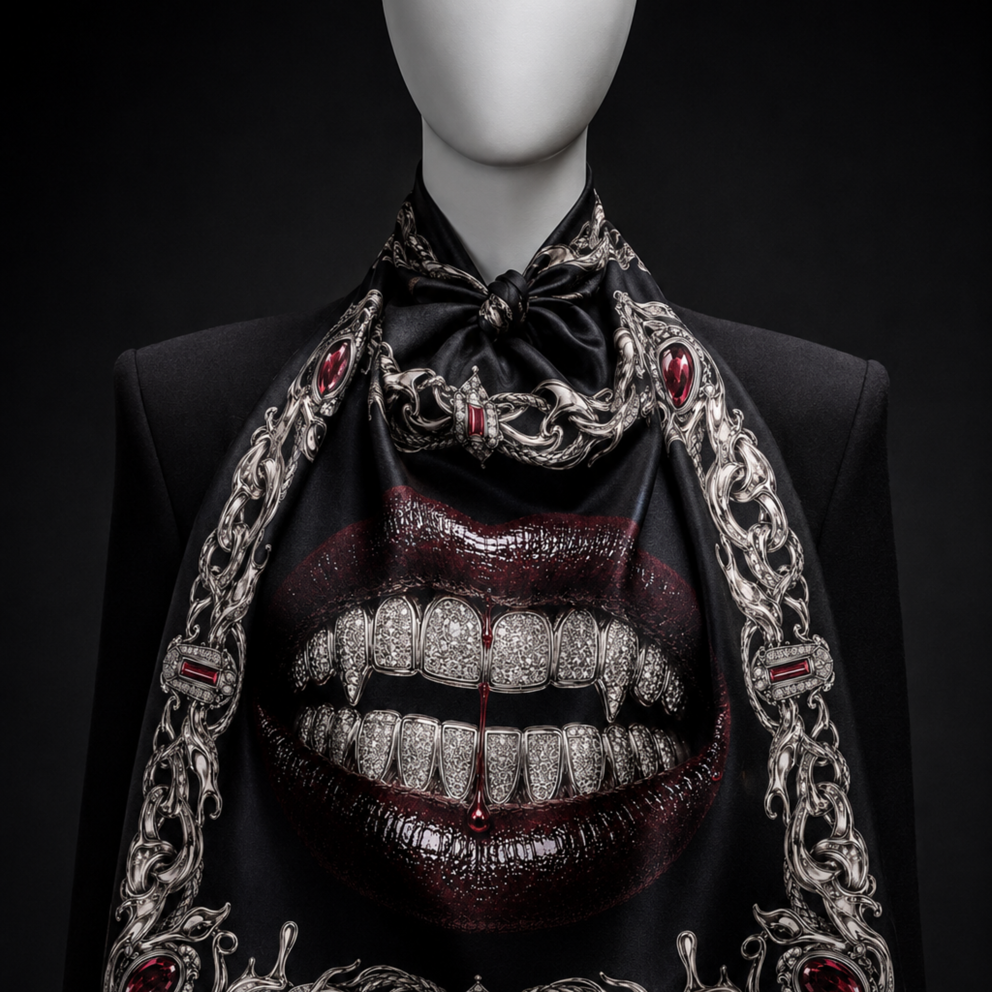 Bleeding Luxury faux silk carré scarf – neck styling