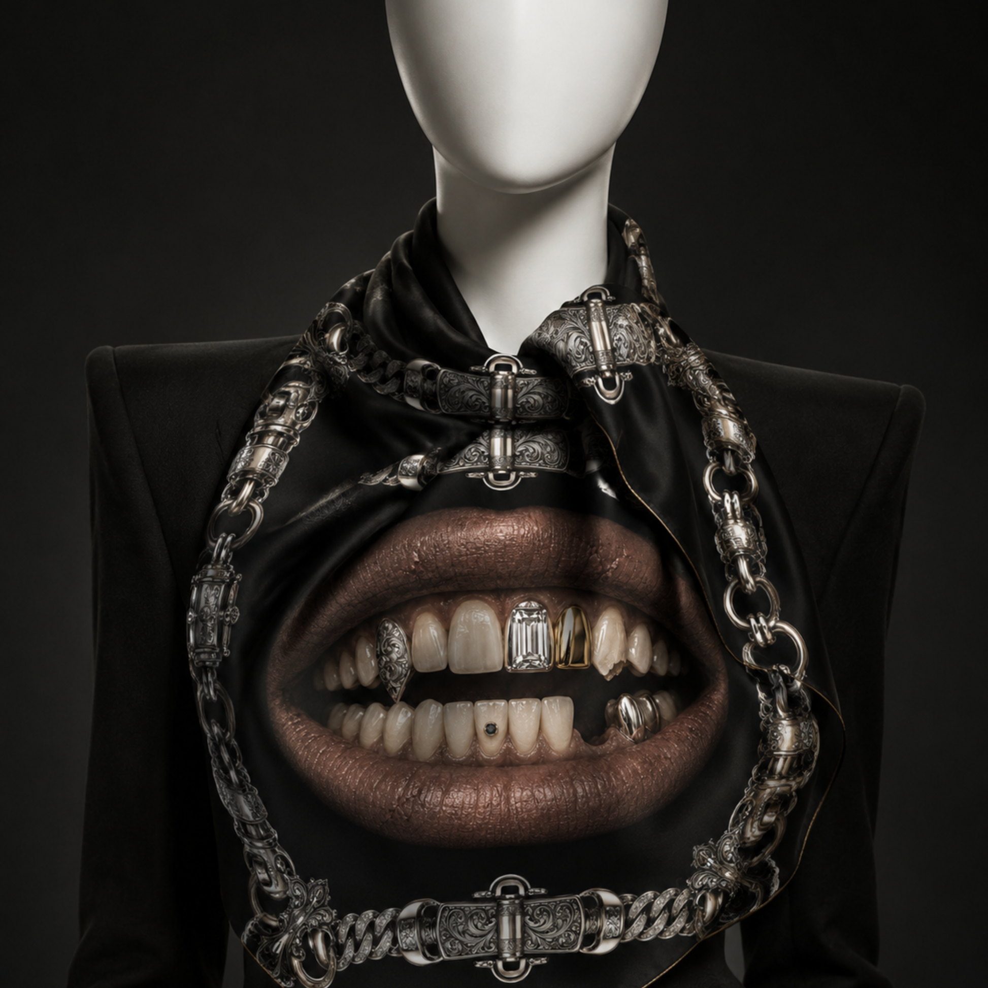 The Broken King faux silk carré scarf – neck styling