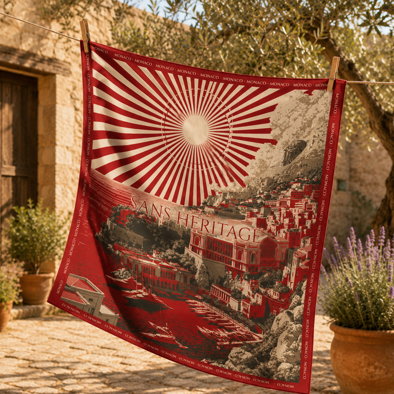 Monaco silk carré scarf – three-quarter angle view – Sans Héritage