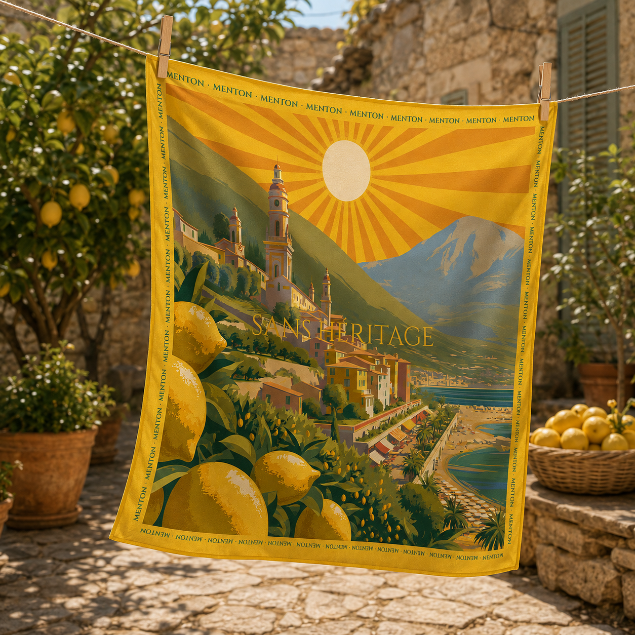 Menton silk carré scarf – three-quarter angle view – Sans Héritage