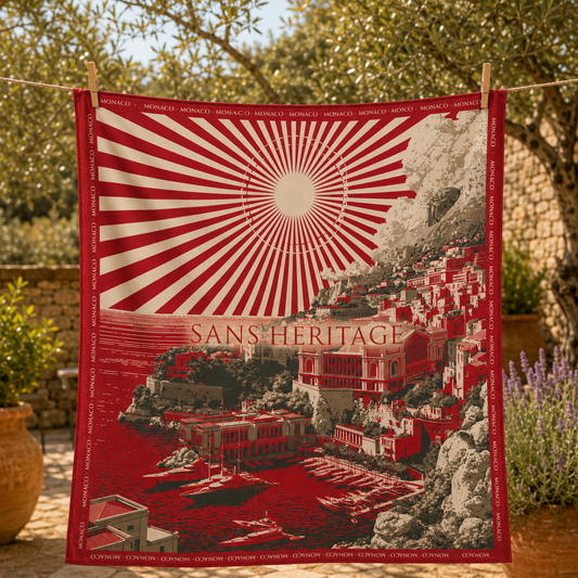 Monaco silk carré scarf – front view of the red and white harbor design – Sans Héritage