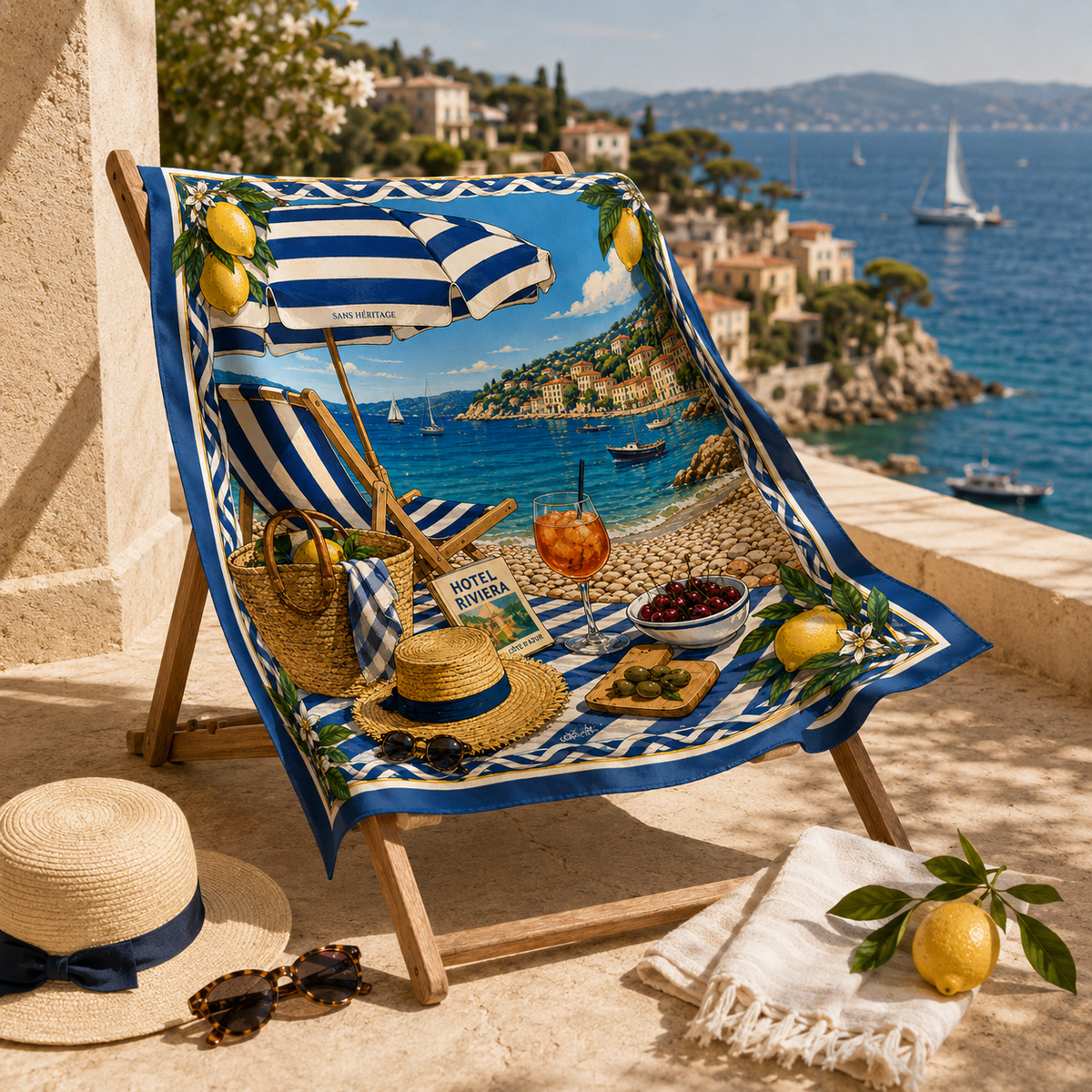 La Plage Riviera faux silk carré scarf – fabric detail