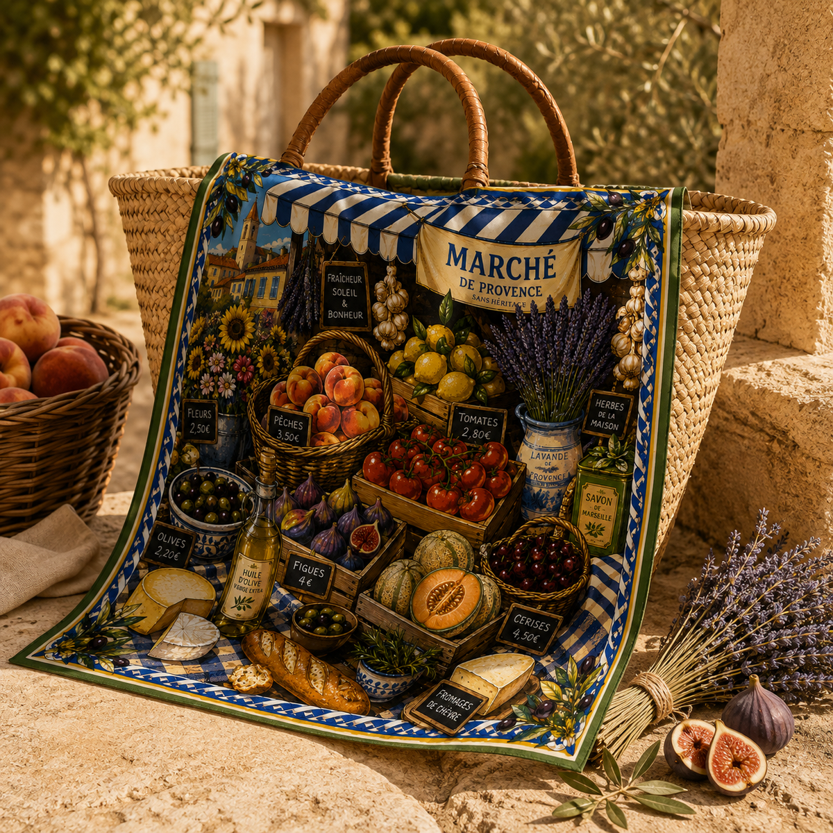 Le Marché Provençal faux silk carré scarf – fabric detail