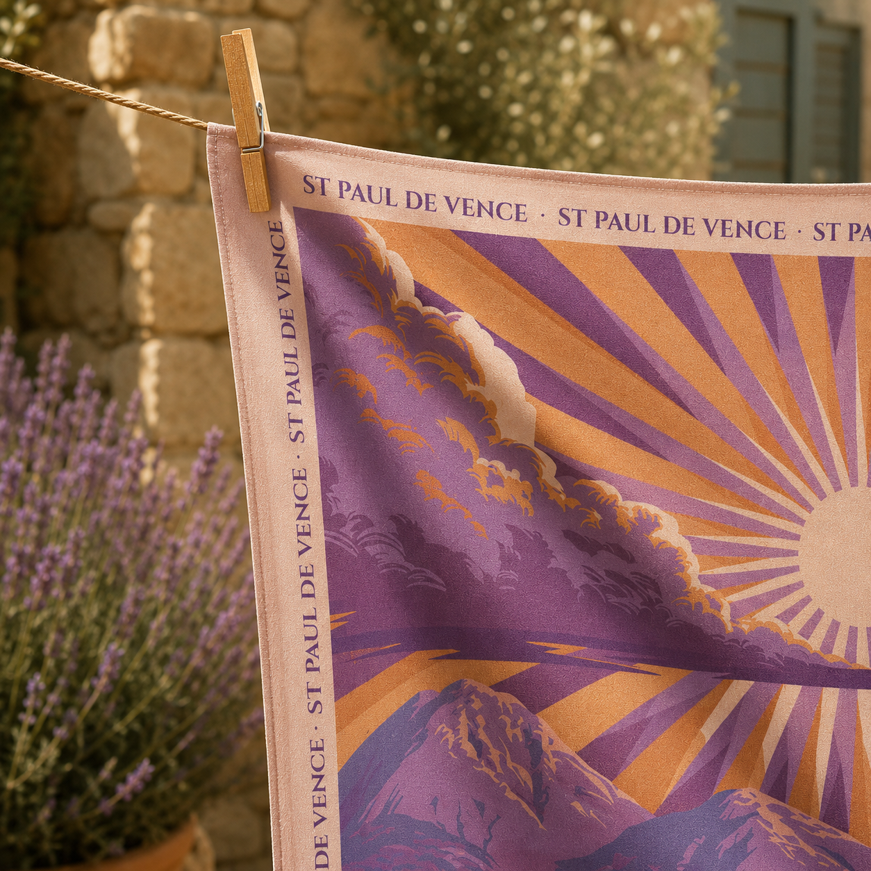 Saint-Paul de Vence silk carré scarf – close-up detail of the print – Sans Héritage