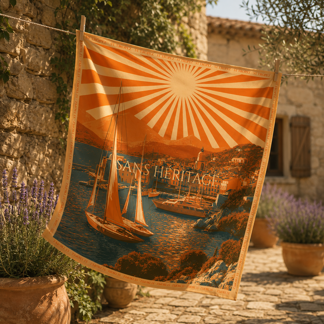 Saint-Tropez silk carré scarf – three-quarter angle view – Sans Héritage